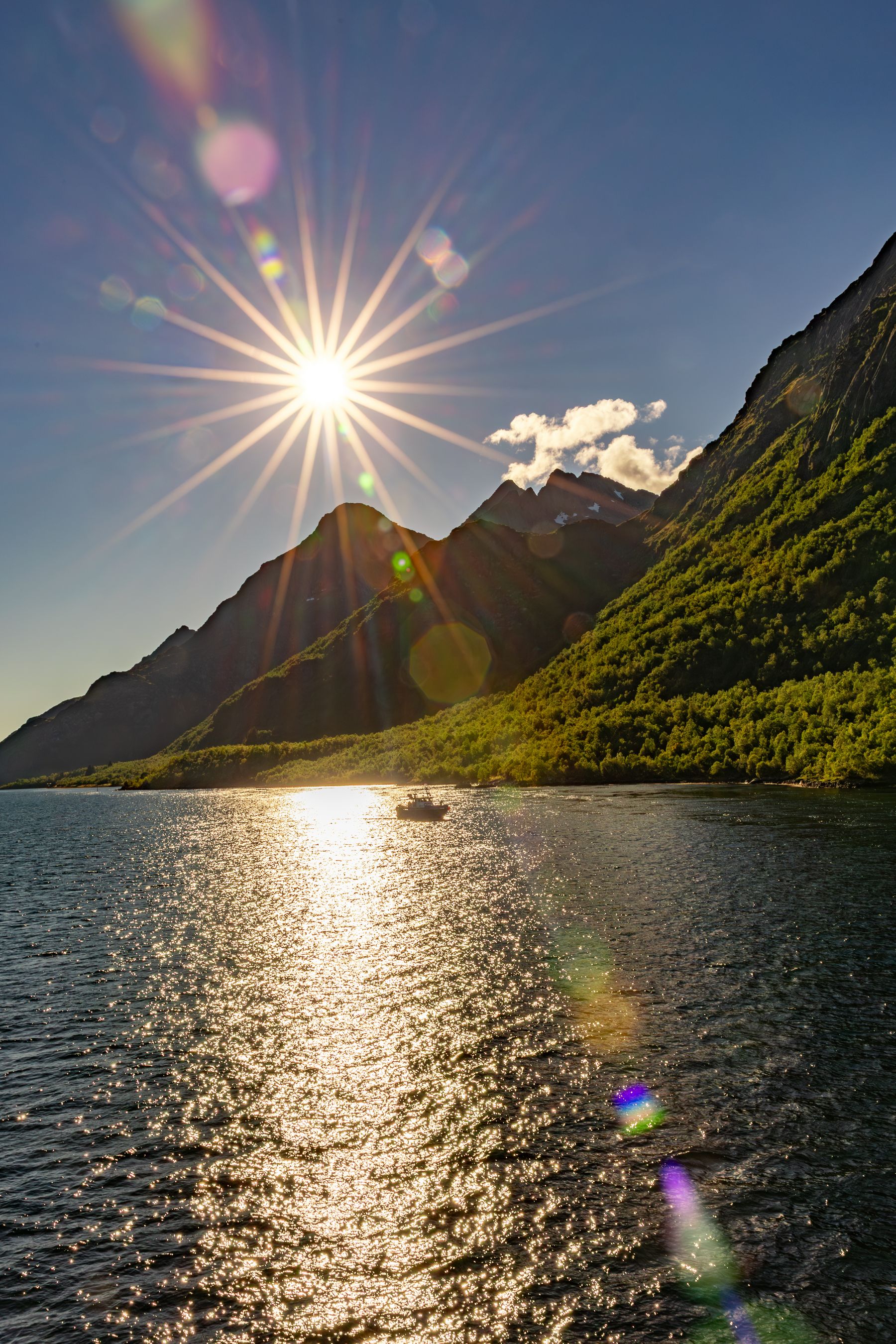 Sunburst Over Boat, Lofoten Coast